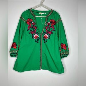 Boden 10 Louise Embroidered Floral Popover Emerald Green CP0695